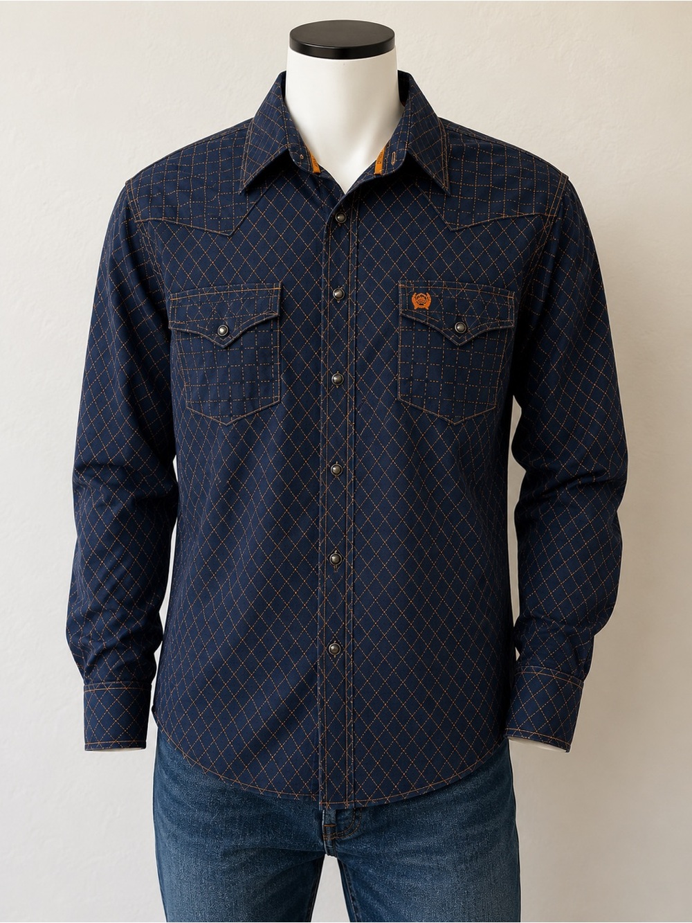 Cinch XL Navy Windowpane Western Snap Shirt Cowboy Rodeo Long Sleeve - Picture 1 of 3